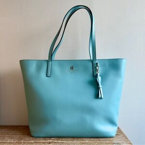 Kate Spade Turquoise Teal Light Blue Large Leather Tote